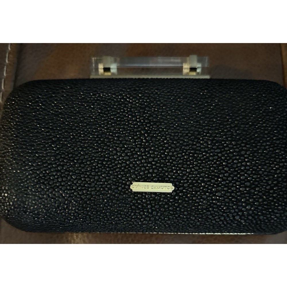 Vince Camuto Women's Evening Clutch Bag Faux Stingray Texture BLACK gold CHAIN